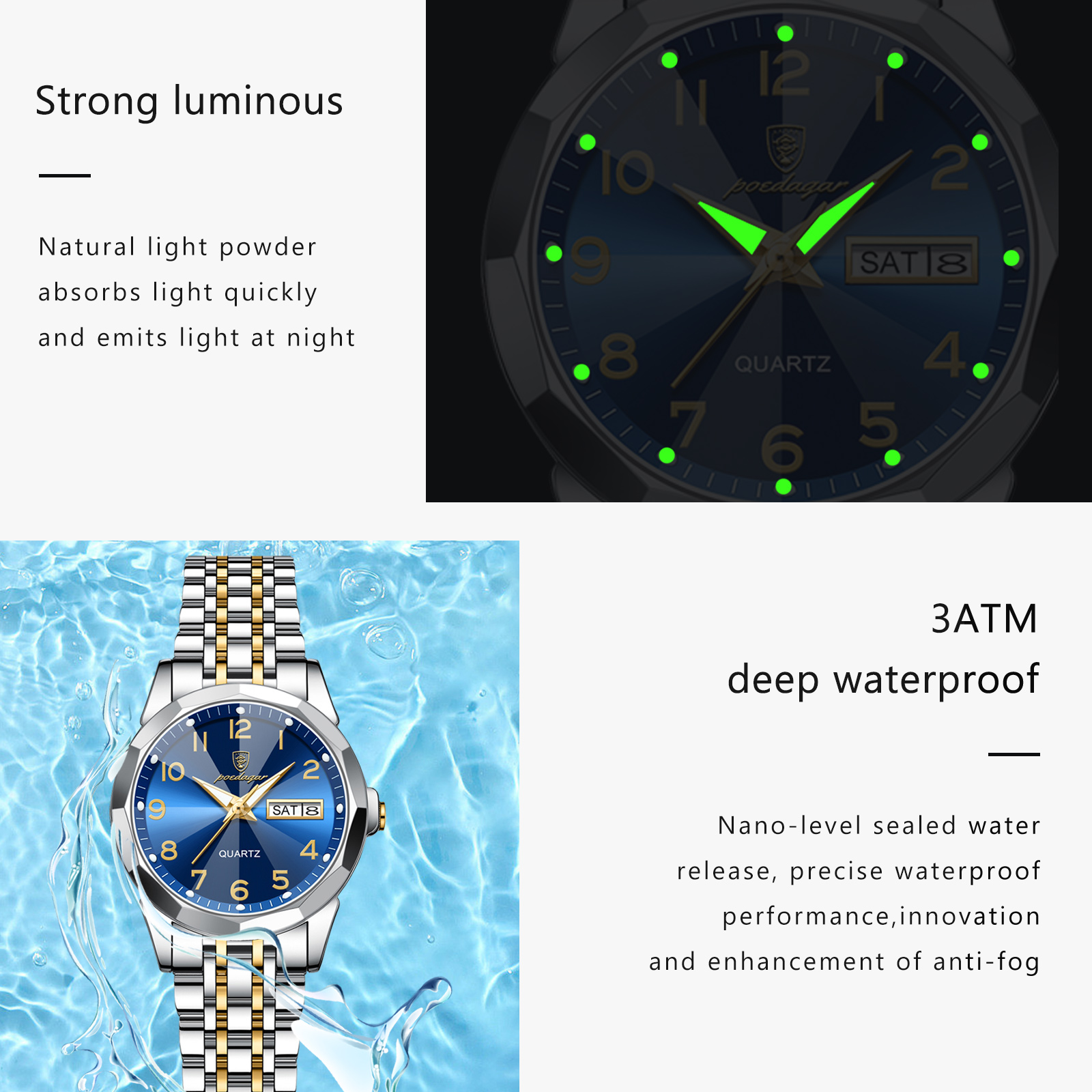 POEDAGAR-Montre-bracelet étanche pour femme, montre à quartz de luxe pour femme, acier inoxydable, date et semaine Shoous AI0001 – Image 5