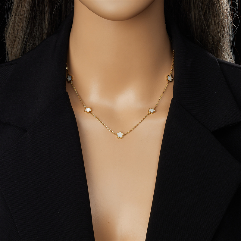 DIEYURO SION L-Ensemble de bijoux en acier inoxydable pour femme, coquille de mer blanche, cinq fleurs de cuir chevelu imbibées, bracelet tendance, nouveau, 2024 AI0001 – Image 2