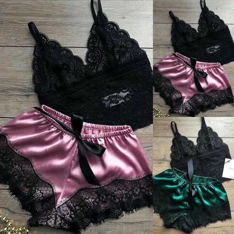Vêtements de nuit sexy en dentelle pour femmes, nuisette à col en V, ensemble de pyjamas, lingerie, short en Y AI0001 – Image 5