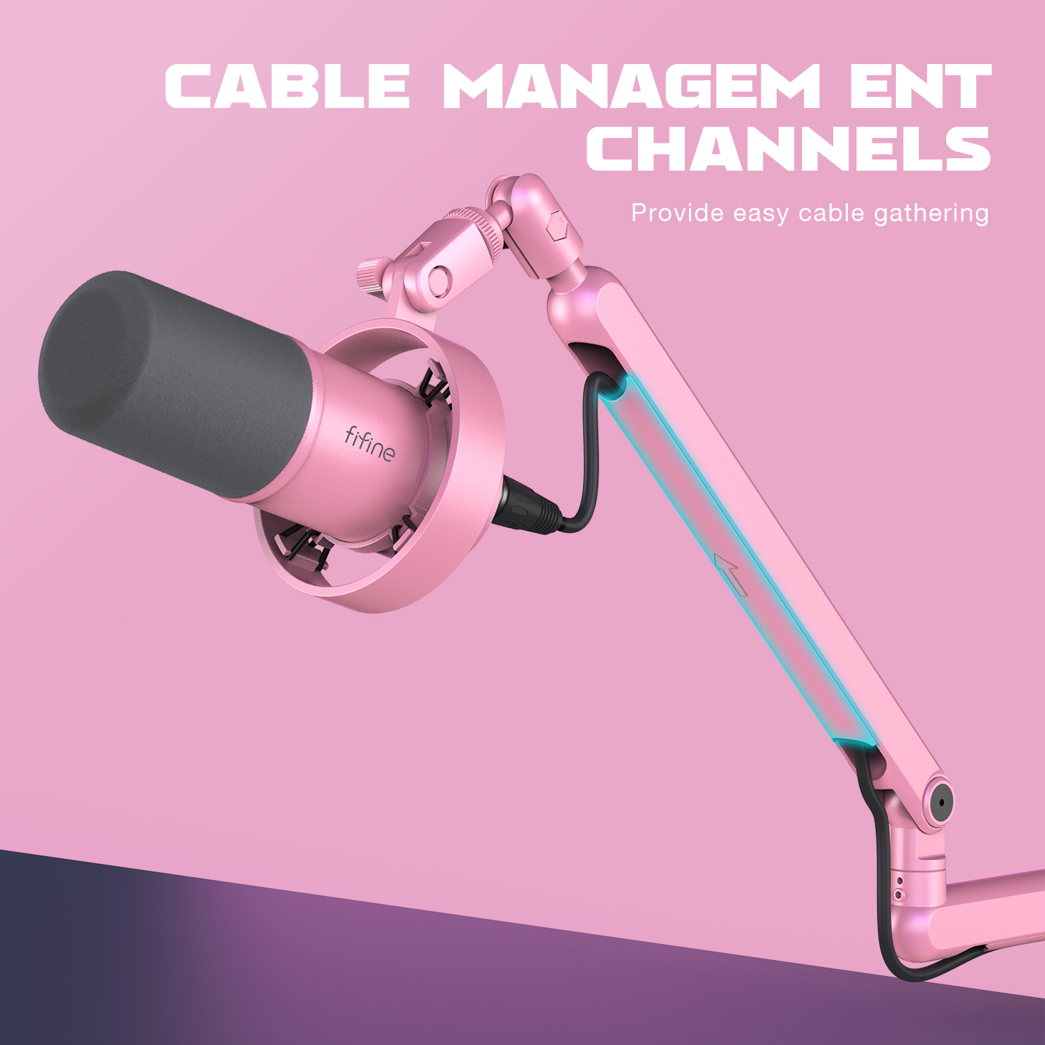 FIFINE Microphone profil bas HON, Bras micro réglable en métal avec gestion des câbles/C-Clamp pour streaming AM8,K688-BM88P-Pink AI0001 – Image 5