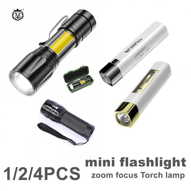 1/2/4 pièces Mini Portable Q5 lampe de poche LED intégré batterie Zoom torche COB lampe USB charge réglable Penlight lanterne extérieure AI0001