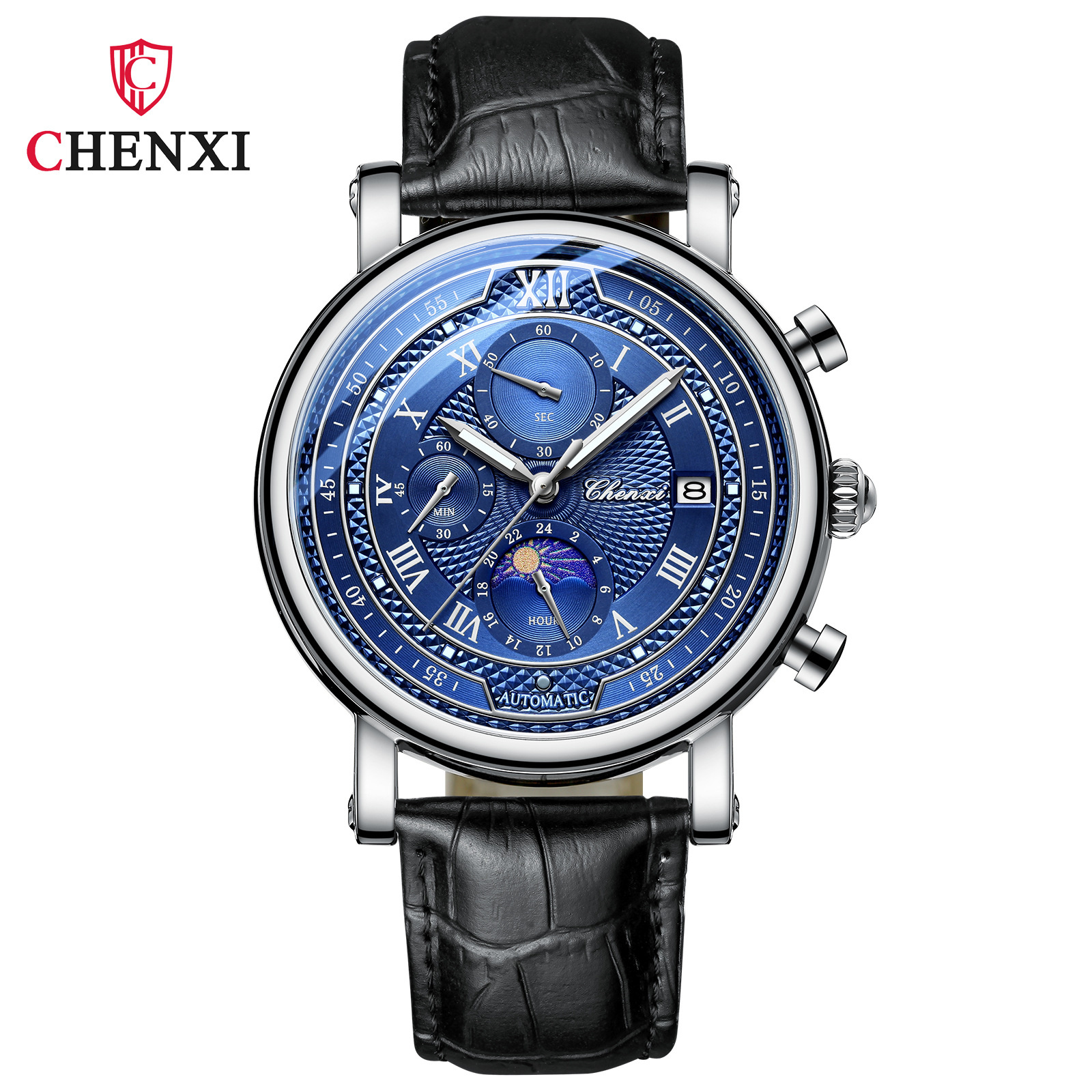 CHENghts-Montre-bracelet en cuir pour homme, chronographe, date, quartz, phase, lune, chronométrage, business, Shoous, 976 AI0001 – Image 2