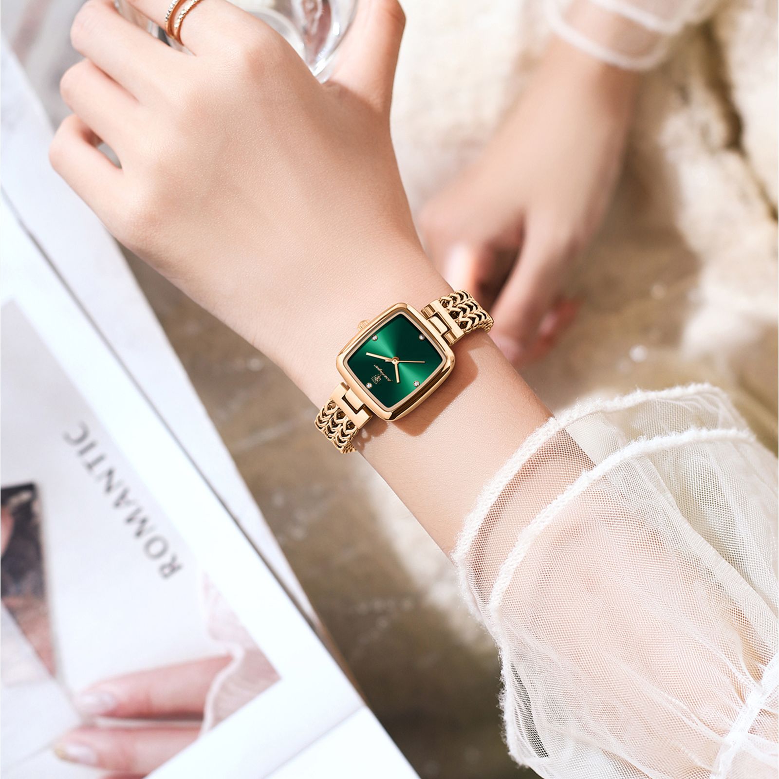 POEDAGAR-Montre carrée de luxe pour femme, étanche, en acier inoxydable, à quartz, élégante, à la mode AI0001 – Image 4