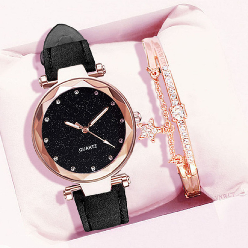 Ensemble de montre ciel étoilé pour femme, montre-bracelet pour femme, rose, horloge pour filles, mode cuir, montres simples, bracelet pour femme, 2 pièces, 2022 AI0001 – Image 6