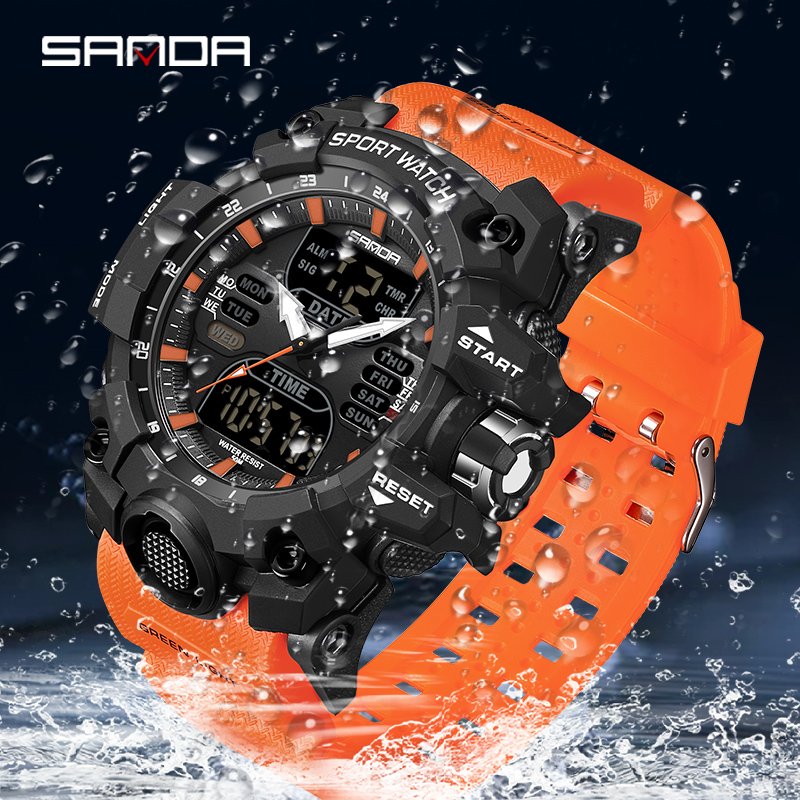 SANDA-Montres de sport étanches pour hommes, affichage des touristes, militaire, alarme, chronomètre, montre-bracelet à quartz, horloge numérique masculine, 6126 AI0001 – Image 4
