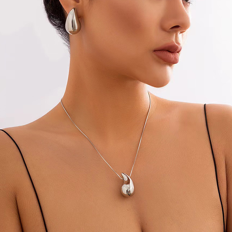 GANEMLY SION L-Ensemble collier et boucles d'oreilles en acier inoxydable pour femme, bijoux à breloques étanches, goutte d'eau creuse, carillon, or, document Bergame AI0001 – Image 5