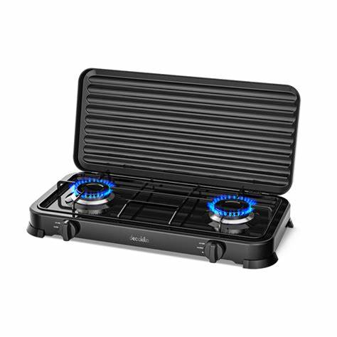 Réchaud À Gaz Portable Decakila KMGS008B À Deux Brûleurs, 2.2 KW - Noir HG00343