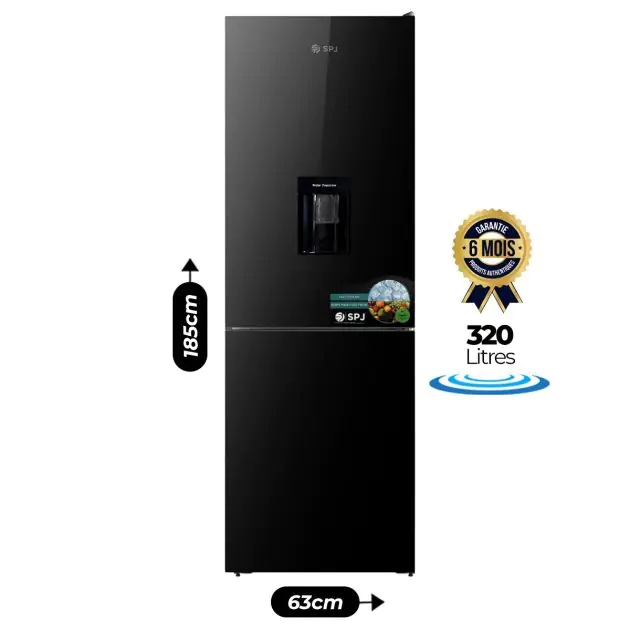 Réfrigérateur Combiné - SPJ - 320L - RFGD-BBLU429C - Design miroir avec distributeur d'eau - Noir SPJ00308