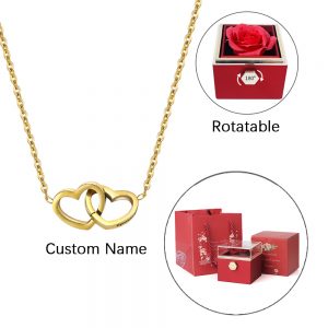ETERNAL ROSE-Collier avec collier gravé et boîte-cadeau de fleurs réelles, collier avec lettre personnalisée en forme de cœur, cadeau de la fête de Léon pour elle AI0001