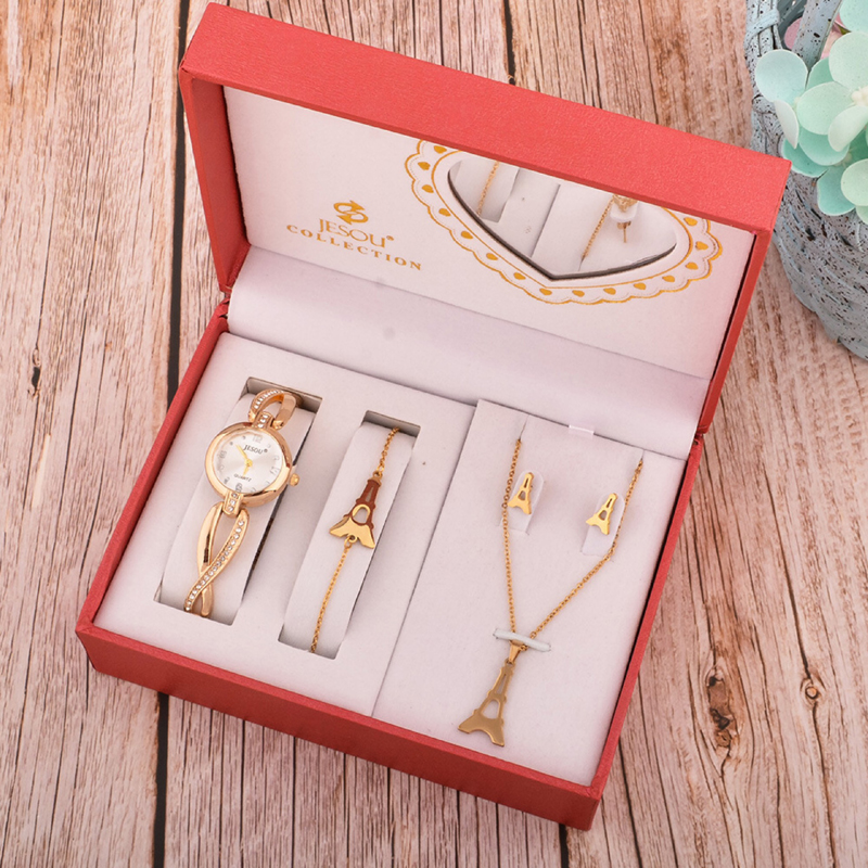 Ensemble de montre à quartz pour femme, bracelet en cristal, ensemble de bijoux féminins, bracelet, collier, boucles d'oreilles, cadeaux pour femme, 4 pièces AI0001 – Image 6