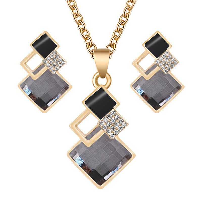Ensembles de collier et boucles d'oreilles en cristal pour femmes, tour de cou de mariage, patients, bijoux à la mode AI0001 – Image 2