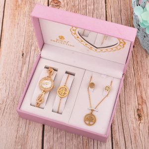 Ensemble de montre à quartz pour femme, bracelet en cristal, ensemble de bijoux féminins, bracelet, collier, boucles d'oreilles, cadeaux pour femme, 4 pièces AI0001