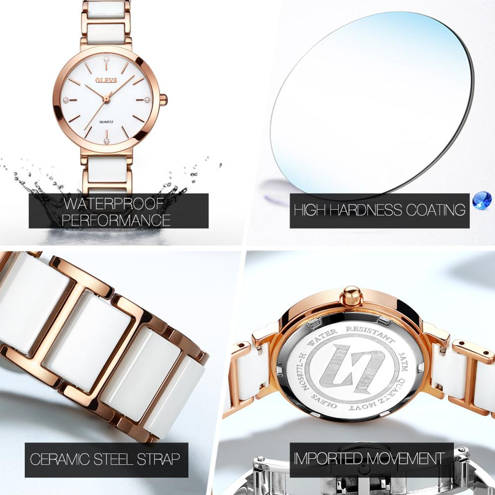 OLEVS-Bracelet de montre en céramique pour femme, montre à quartz pour femme, étanche, marque de luxe, mode élégante, montre-bracelet pour femme, 5877 AI0001 – Image 3