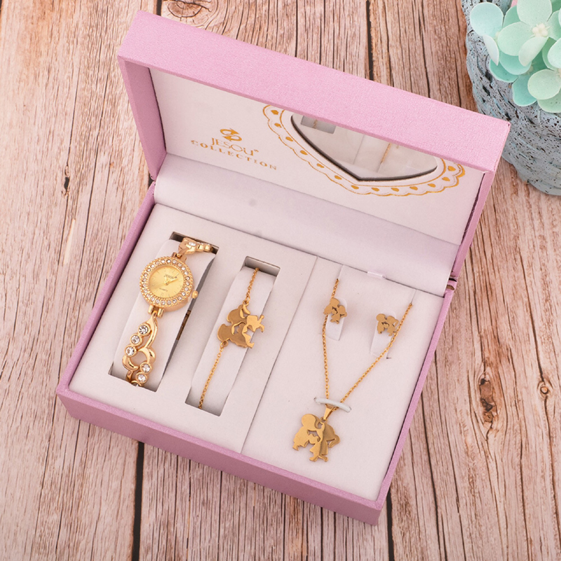 Ensemble de montre à quartz pour femme, bracelet en cristal, ensemble de bijoux féminins, bracelet, collier, boucles d'oreilles, cadeaux pour femme, 4 pièces AI0001 – Image 2