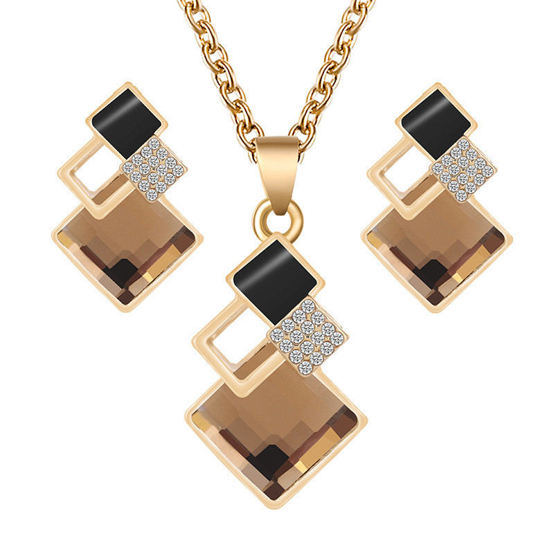 Ensembles de collier et boucles d'oreilles en cristal pour femmes, tour de cou de mariage, patients, bijoux à la mode AI0001