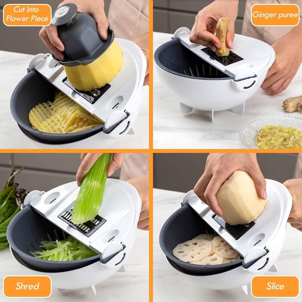 WALFOS – trancheuse à légumes 9 en 1, avec panier de vidange, râpe à pommes de terre, carotte, coupe-légumes, fromage, hachoir, Gadgets de cuisine AI0001 – Image 4