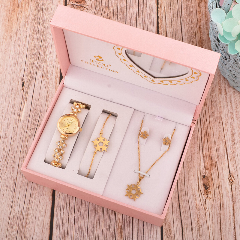 Ensemble de montre à quartz pour femme, bracelet en cristal, ensemble de bijoux féminins, bracelet, collier, boucles d'oreilles, cadeaux pour femme, 4 pièces AI0001 – Image 4