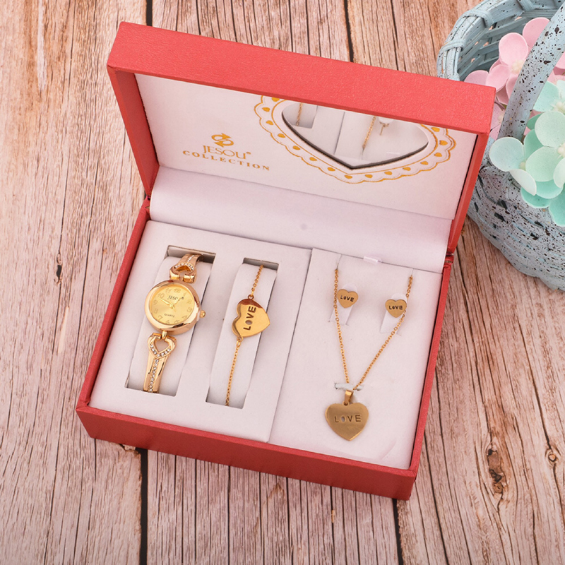 Ensemble de montre à quartz pour femme, bracelet en cristal, ensemble de bijoux féminins, bracelet, collier, boucles d'oreilles, cadeaux pour femme, 4 pièces AI0001 – Image 3