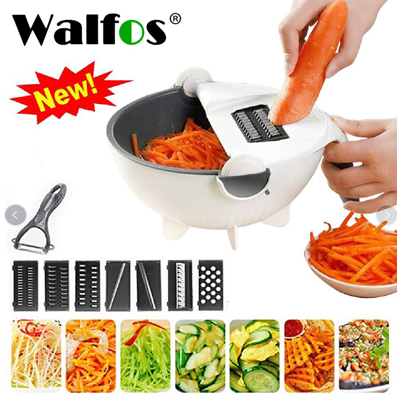 WALFOS – trancheuse à légumes 9 en 1, avec panier de vidange, râpe à pommes de terre, carotte, coupe-légumes, fromage, hachoir, Gadgets de cuisine AI0001 – Image 7