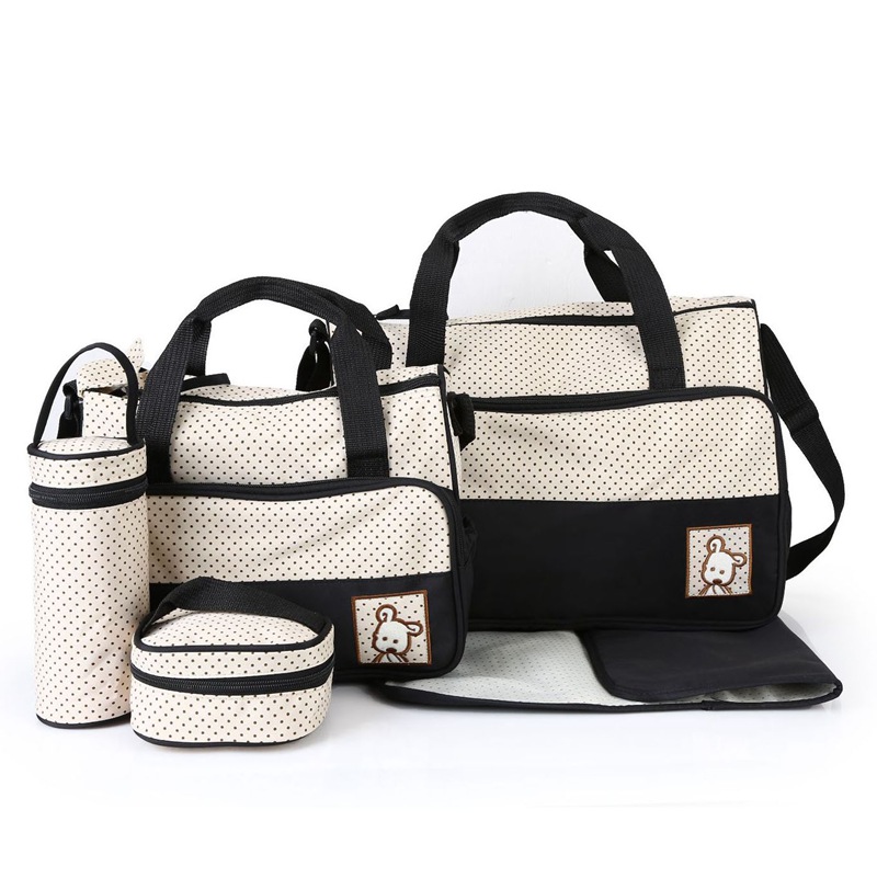 MOTOHOOD-sac à couches pour bébé, 5 pièces, sacoche à couches, grande capacité, pour maman, sacoche tendance pour poussette AI0001 – Image 6