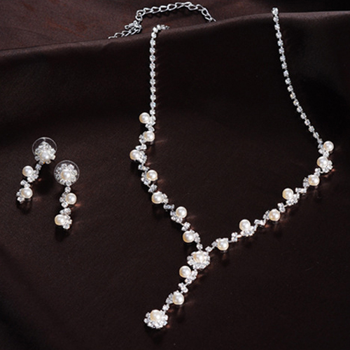 Ensemble de bijoux en fausse perle pour petite amie, biscuits autrichien transparents, collier ras du cou, boucles d'oreilles, mariage, A85D AI0001 – Image 5