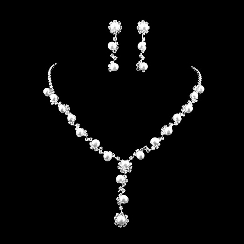 Ensemble de bijoux en fausse perle pour petite amie, biscuits autrichien transparents, collier ras du cou, boucles d'oreilles, mariage, A85D AI0001