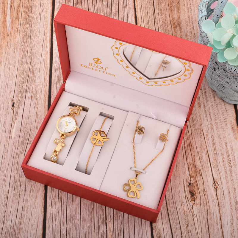 Ensemble de montre à quartz pour femme, bracelet en cristal, ensemble de bijoux féminins, bracelet, collier, boucles d'oreilles, cadeaux pour femme, 4 pièces AI0001 – Image 5