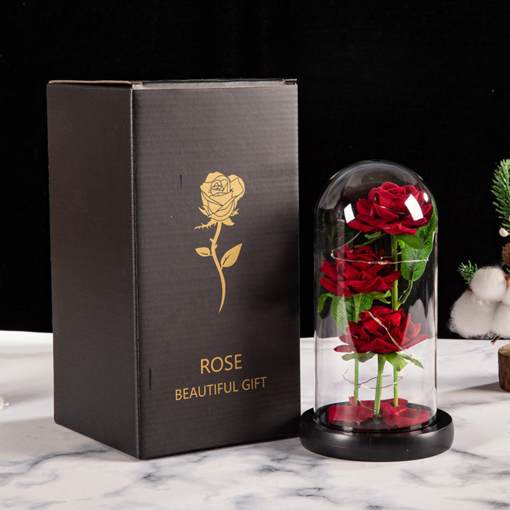 Fleurs artificielles LED pour femme, galAct en verre, rose avec boîte, cadeau de Noël et d'anniversaire, cadeau de la Saint-Valentin pour fille, aide 3 poubelles AI0001 – Image 5