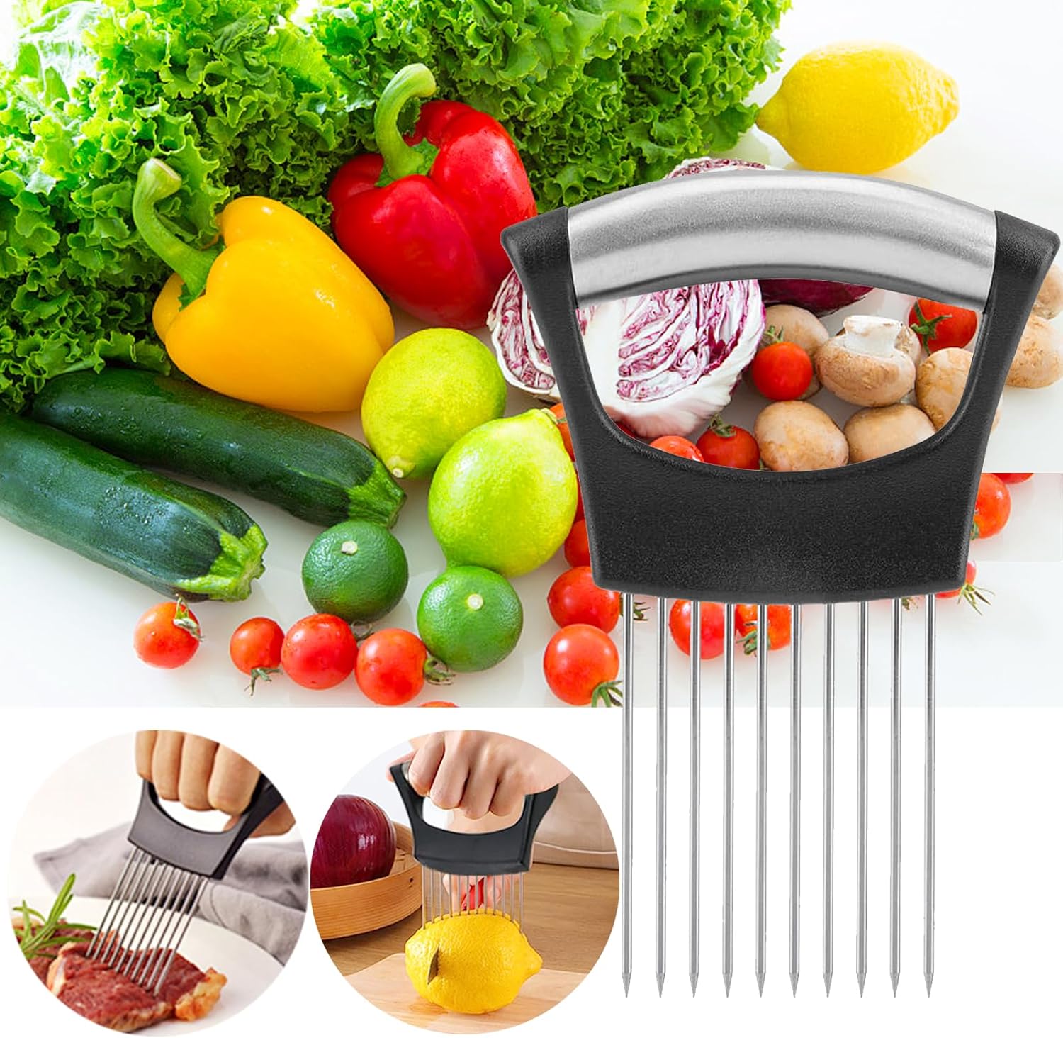 Onion Holder for Slicing Vegetable Cutter for Potato and Tomato Eggs Food Slicer Assistant Tool for Slicing Fruit Lemon and Meat AI0001 – Image 2