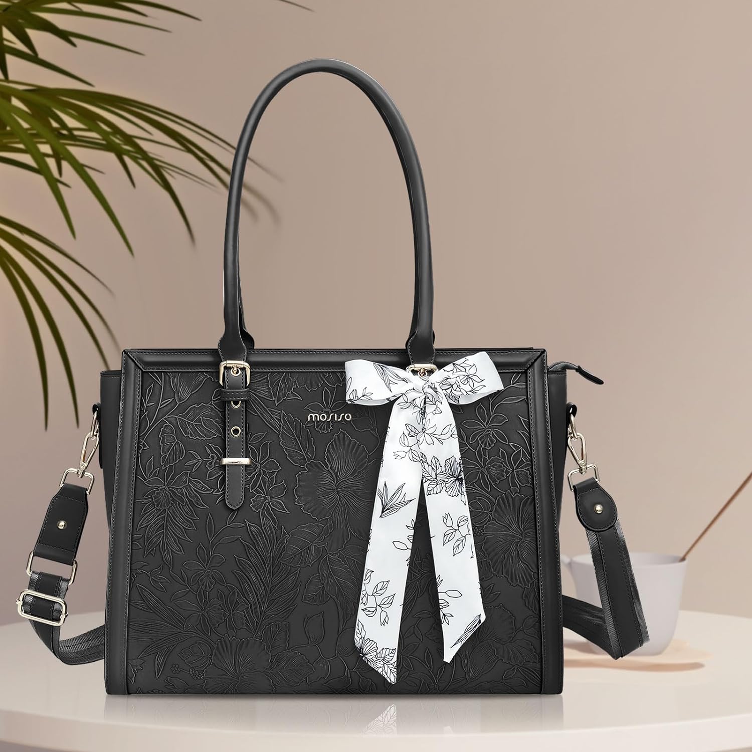 Sac fourre-tout en cuir PU pour femme, MacPleM3, HP, Dell, Bali, ordinateur portable avant, gaufré, rétro Hibiscus, ordinateur portable, 15 pouces, 16 pouces, 17.3 pouces AI0001 – Image 3
