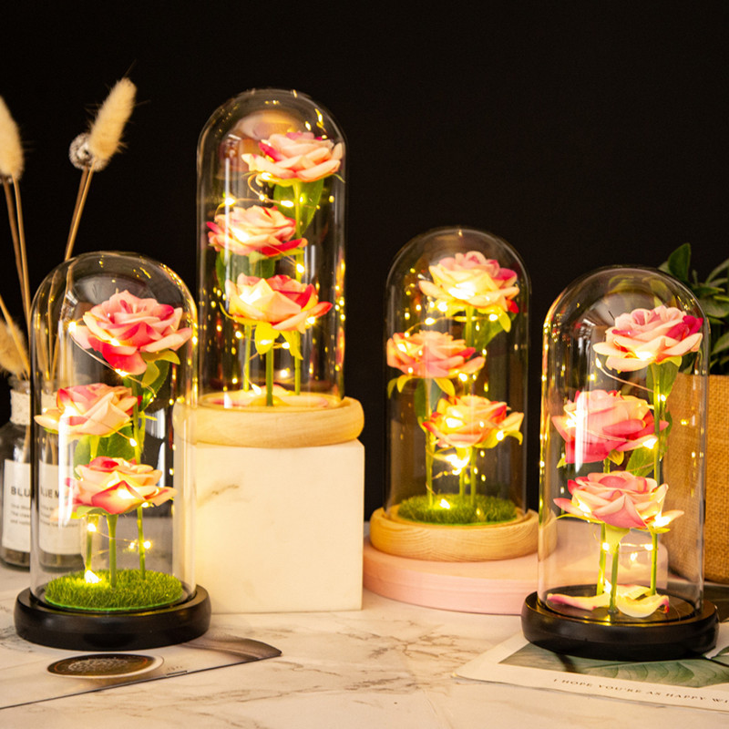 Fleurs artificielles LED pour femme, galAct en verre, rose avec boîte, cadeau de Noël et d'anniversaire, cadeau de la Saint-Valentin pour fille, aide 3 poubelles AI0001 – Image 4