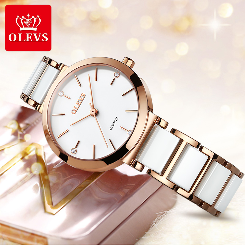 OLEVS-Bracelet de montre en céramique pour femme, montre à quartz pour femme, étanche, marque de luxe, mode élégante, montre-bracelet pour femme, 5877 AI0001 – Image 4