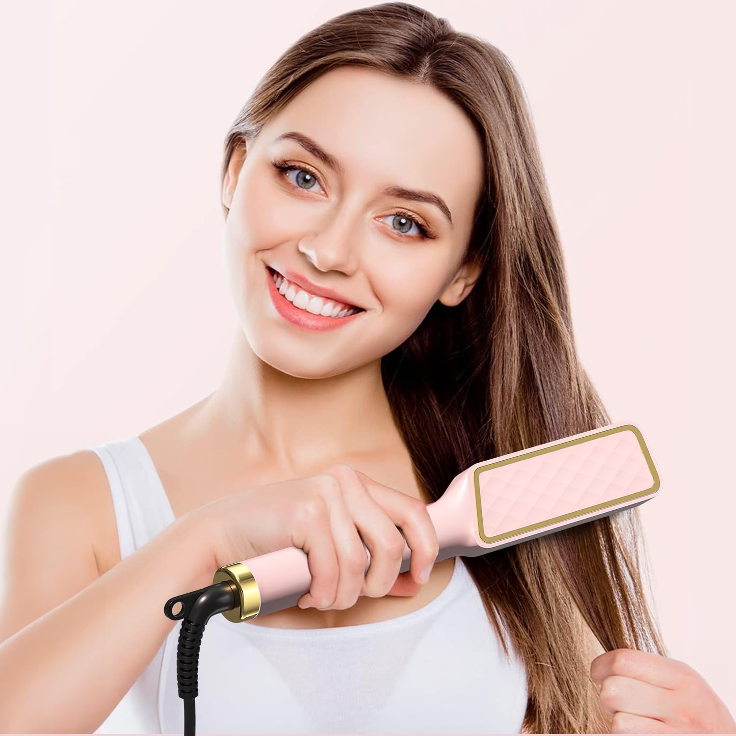 Leeons-Peigne chauffant électrique en céramique améliorée, brosse lissante ionique 2 en 1 avec fonction anti-brûlure AI0001 – Image 2