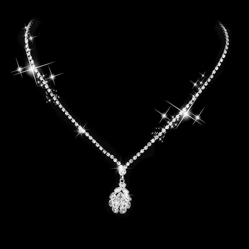 Bijoux de mariage brillants en zircon, collier goutte d'eau, boucles d'oreilles artisanales, accessoires de mariage, 491 AI0001 – Image 4