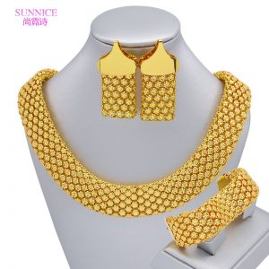 Ensembles de bijoux de Dubaï plaqués or 18 carats pour femmes, collier, boucles d'oreilles, bijoux de luxe pour la fête, accessoires de mode AI0001