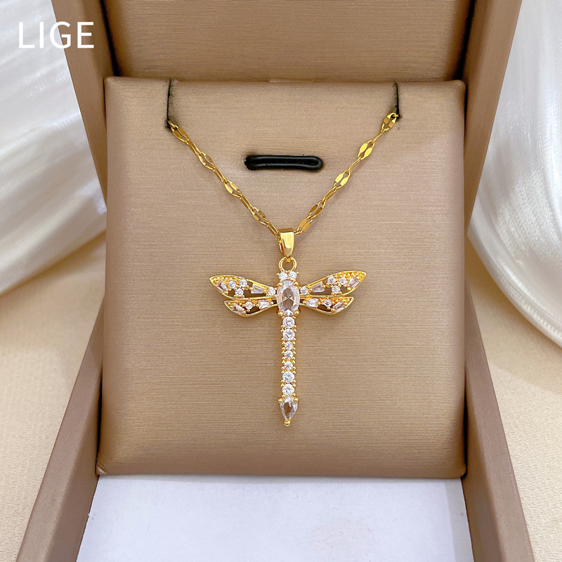 Collier pendentif libellule évidé pour femme, acier au titane, micro-incrusté JOand, accessoire AI0001 – Image 6