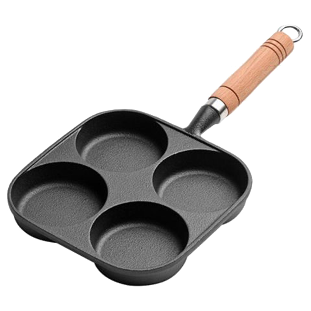 Poêle à frire antiarina à 4 trous avec manche en bois, poêle à œufs, poêle à crêpes, poêle à steak, adaptée à la cuisinière à gaz, cuisinière à induction AI0001 – Image 4