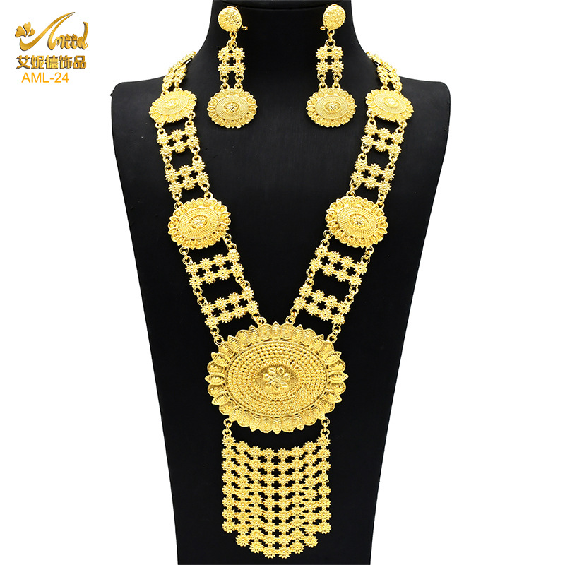 Ensemble collier et boucles d'oreilles pour femmes, accessoires de mariage, Dubaï, or, patients, Arabie saoudite, Nigéria, offre spéciale AI0001 – Image 7