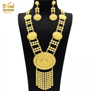 Ensemble collier et boucles d'oreilles pour femmes, accessoires de mariage, Dubaï, or, patients, Arabie saoudite, Nigéria, offre spéciale AI0001