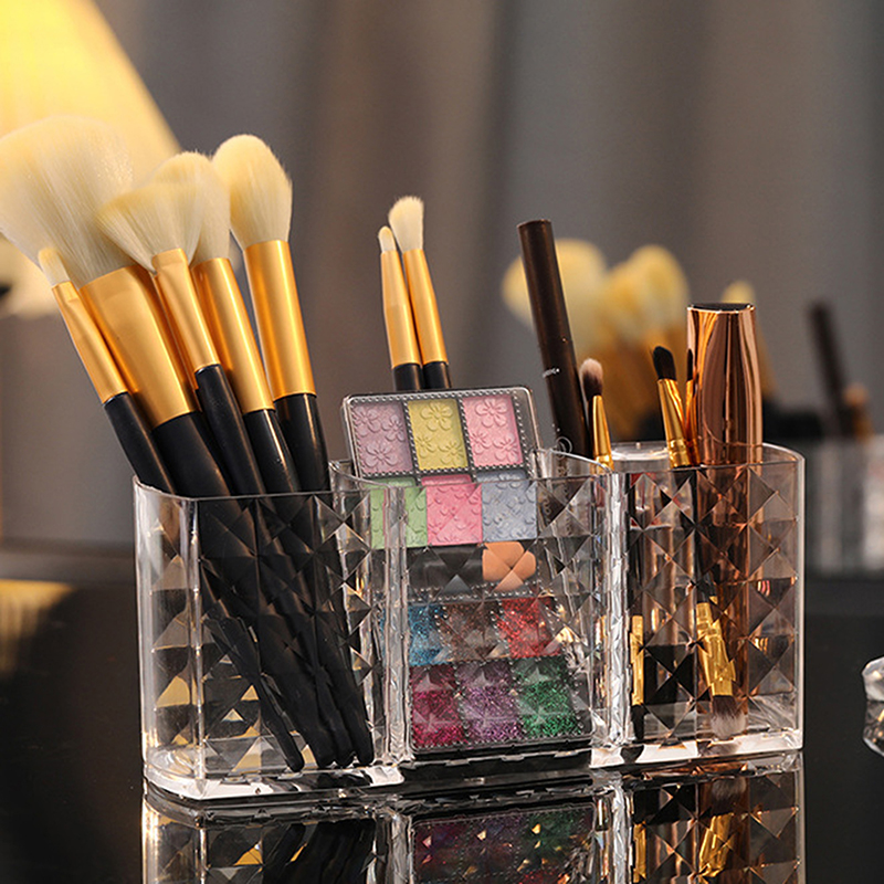 Boîte de rangement cosmétique en acrylique transparent, porte-pinceau de maquillage, support à 3 emplacements, rouge à lèvres, crayon à barrage, diamant AI0001 – Image 5