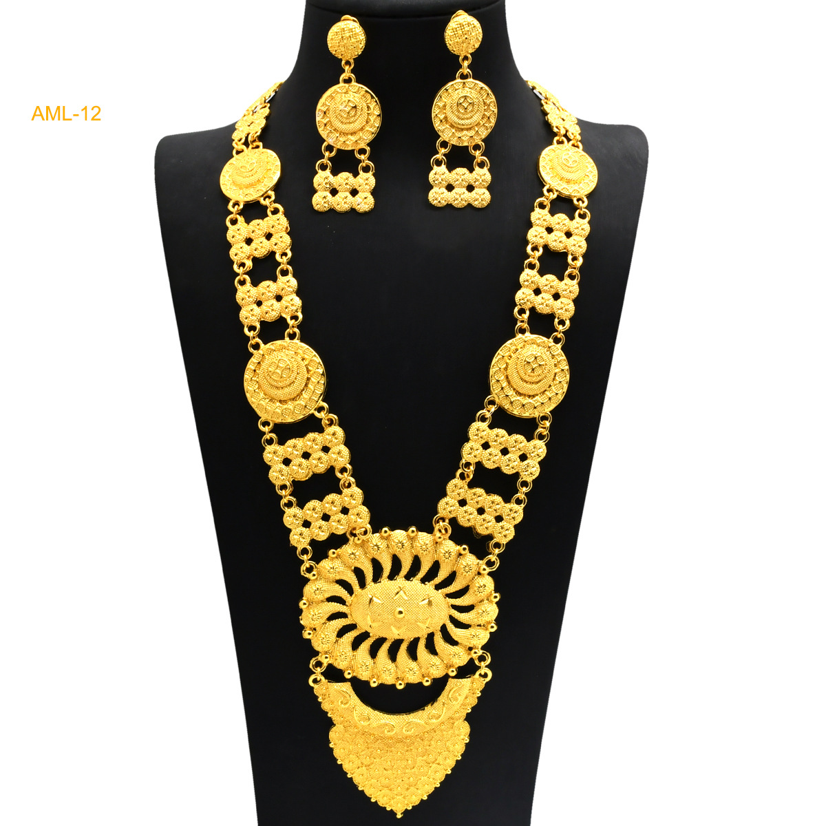 Ensemble collier et boucles d'oreilles pour femmes, accessoires de mariage, Dubaï, or, patients, Arabie saoudite, Nigéria, offre spéciale AI0001 – Image 5