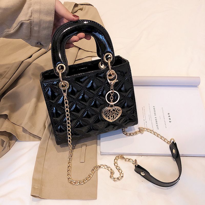 Mini sacs en cuir laqué pour femmes, sac à bandoulière brillant, sac à poignée supérieure, mode polyvalente, détruisez ifei Diamond Grid initiated, 2024 Nouveau AI0001 – Image 4