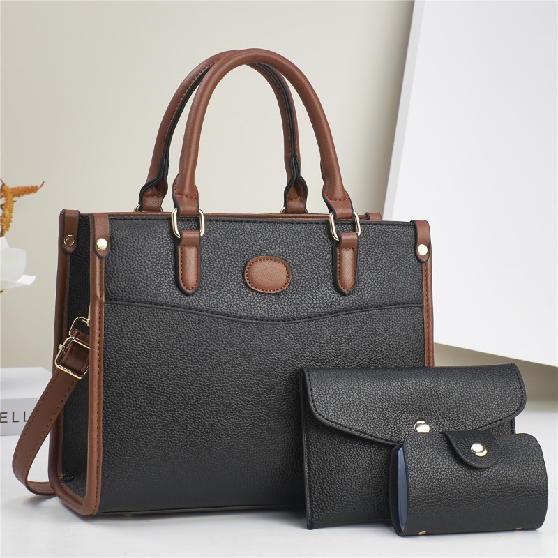 Sac à Main en Cuir Souple de Grande Capacité pour Femme, Sacoche Solide, Décontracté, Shopping, Document, 3 Pièces/Ensemble AI0001 – Image 4