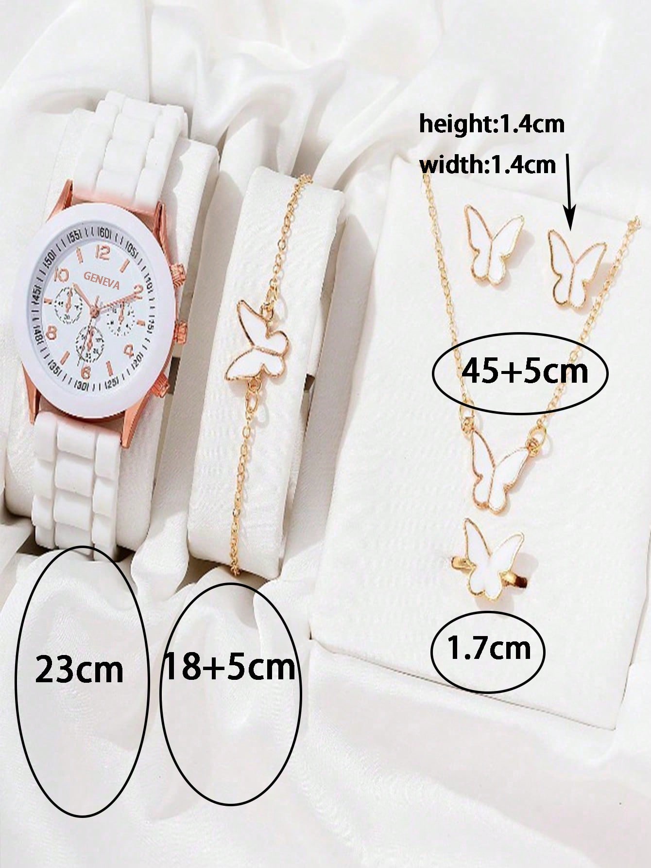 Ensemble de montres de luxe pour femme, bague, collier, boucles d'oreilles, bracelet en cuir papillon, montre à quartz pour femme, sans étui, 6 pièces AI0001 – Image 2