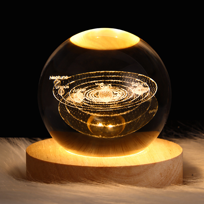 Base en bois sculptée en 3D, planète Shoe, Saturne, lune, lampe boule de cristal, cadeau créatif, collection de bureau, ornement de fête, petits cadeaux AI0001 – Image 6