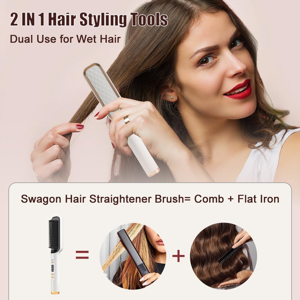 Leeons-Peigne chauffant électrique en céramique améliorée, brosse lissante ionique 2 en 1 avec fonction anti-brûlure AI0001 – Image 6