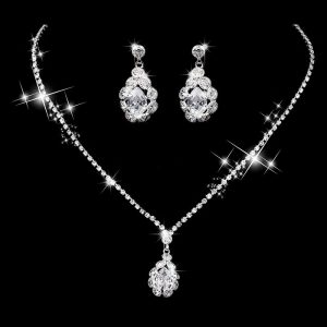 Bijoux de mariage brillants en zircon, collier goutte d'eau, boucles d'oreilles artisanales, accessoires de mariage, 491 AI0001