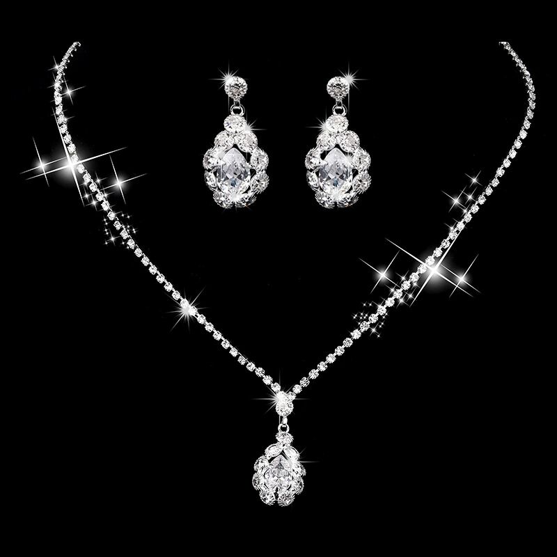 Bijoux de mariage brillants en zircon, collier goutte d'eau, boucles d'oreilles artisanales, accessoires de mariage, 491 AI0001 – Image 5