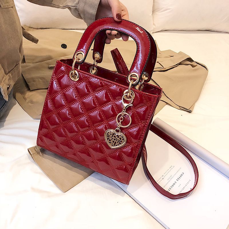 Mini sacs en cuir laqué pour femmes, sac à bandoulière brillant, sac à poignée supérieure, mode polyvalente, détruisez ifei Diamond Grid initiated, 2024 Nouveau AI0001 – Image 5