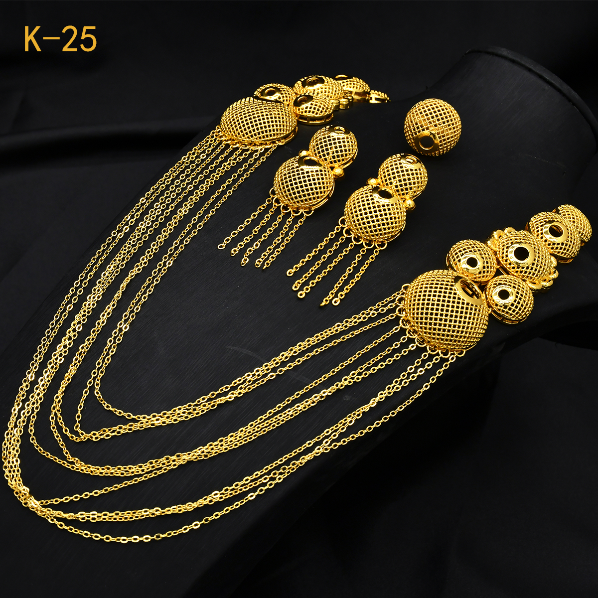 XUHUANG-Ensemble de bijoux en or 24 carats pour patients, collier à pampilles, boucles d'oreilles et bracelet, cadeaux de fête de mariage, document de Dubaï, mode, nouveau AI0001 – Image 5
